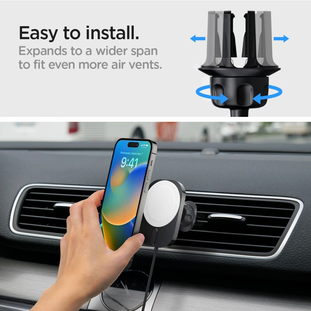 Hurtownia GSM - Upevnění do auta s bezdrátovou nabíječkou Spigen ITM12W OneTap Pro 3 Magnetic MagSafe Vent Car Mount Wireless Charger Black - SPN2855 - {ean13} - Hurt