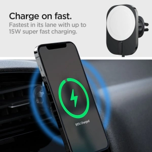 Autós tartó vezeték nélküli töltővel Spigen ITM12W OneTap Pro 3 Magnetic MagSafe szellőző autós tartó vezeték nélküli töltő Fekete