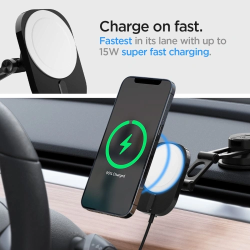 Uchwyt samochodowy z ładowarką bezprzewodową Spigen ITM35W OneTap Pro 3 Magnetic MagSafe Dashboard Car Mount Wireless Charger Black