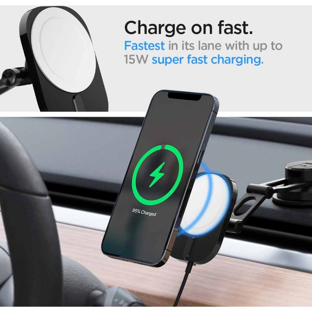 Hurtownia GSM - Uchwyt auto cu încărcător wireless Spigen ITM35W OneTap Pro 3 Magnetic MagSafe Suport Auto Încărcător Wireless Negru - SPN2856 - {ean13} - Hurt