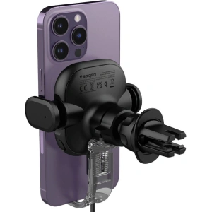 Autós tartó vezeték nélküli töltővel Spigen UTS12W OneTap Universal Vent Car Mount Wireless Charger Fekete