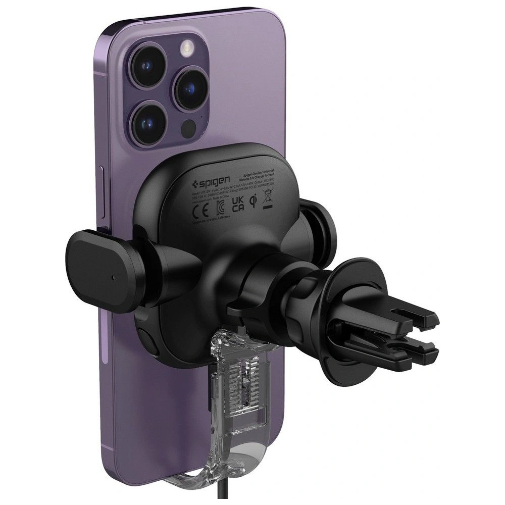 Hurtownia GSM - Autós tartó vezeték nélküli töltővel Spigen UTS12W OneTap Universal Vent Car Mount Wireless Charger Fekete - SPN2857 - {ean13} - Hurt