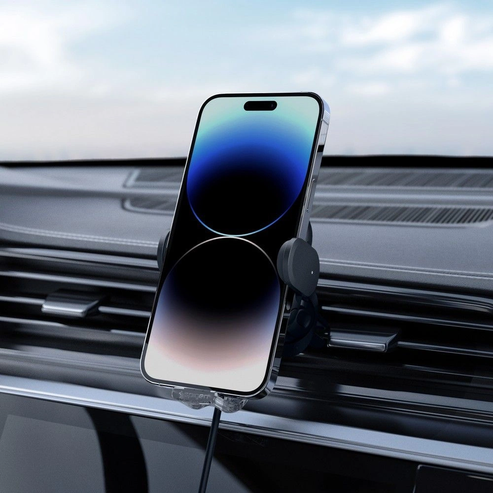 Hurtownia GSM - Autós tartó vezeték nélküli töltővel Spigen UTS12W OneTap Universal Vent Car Mount Wireless Charger Fekete - SPN2857 - {ean13} - Hurt