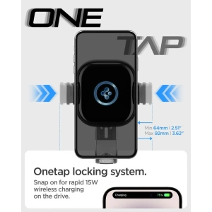 Autós tartó vezeték nélküli töltővel Spigen UTS12W OneTap Universal Vent Car Mount Wireless Charger Fekete