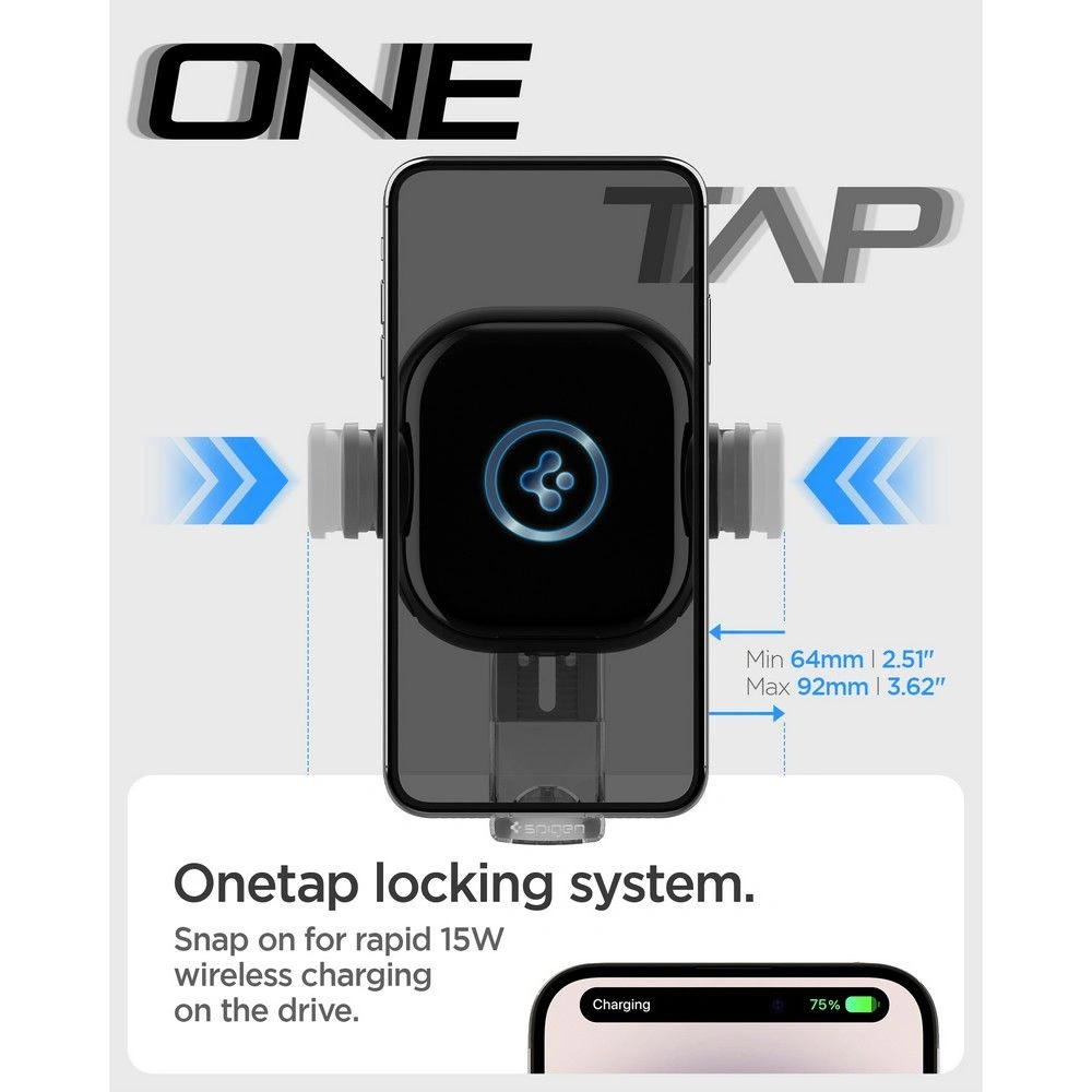 Hurtownia GSM - Autohalterung mit kabellosem Ladegerät Spigen UTS12W OneTap Universal Vent Car Mount Wireless Charger Schwarz - SPN2857 - {ean13} - Hurt