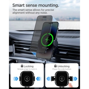 Autós tartó vezeték nélküli töltővel Spigen UTS12W OneTap Universal Vent Car Mount Wireless Charger Fekete