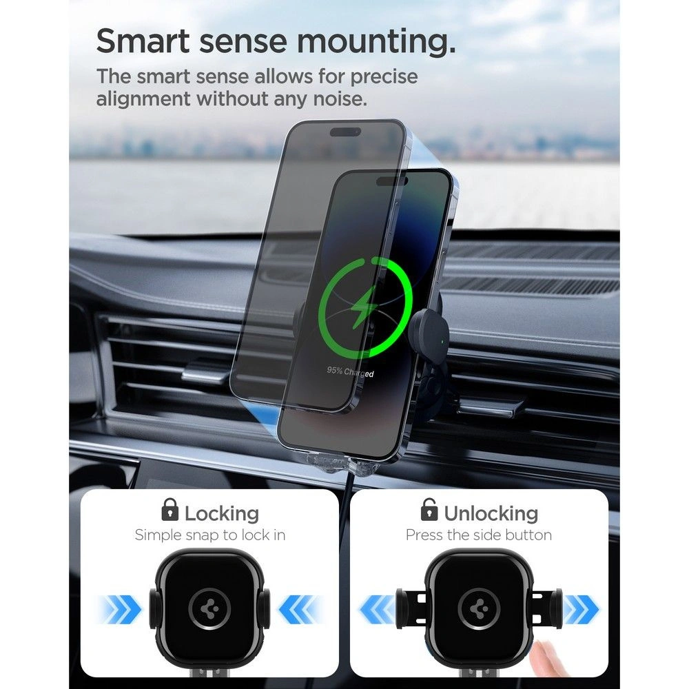 Hurtownia GSM - Autós tartó vezeték nélküli töltővel Spigen UTS12W OneTap Universal Vent Car Mount Wireless Charger Fekete - SPN2857 - {ean13} - Hurt