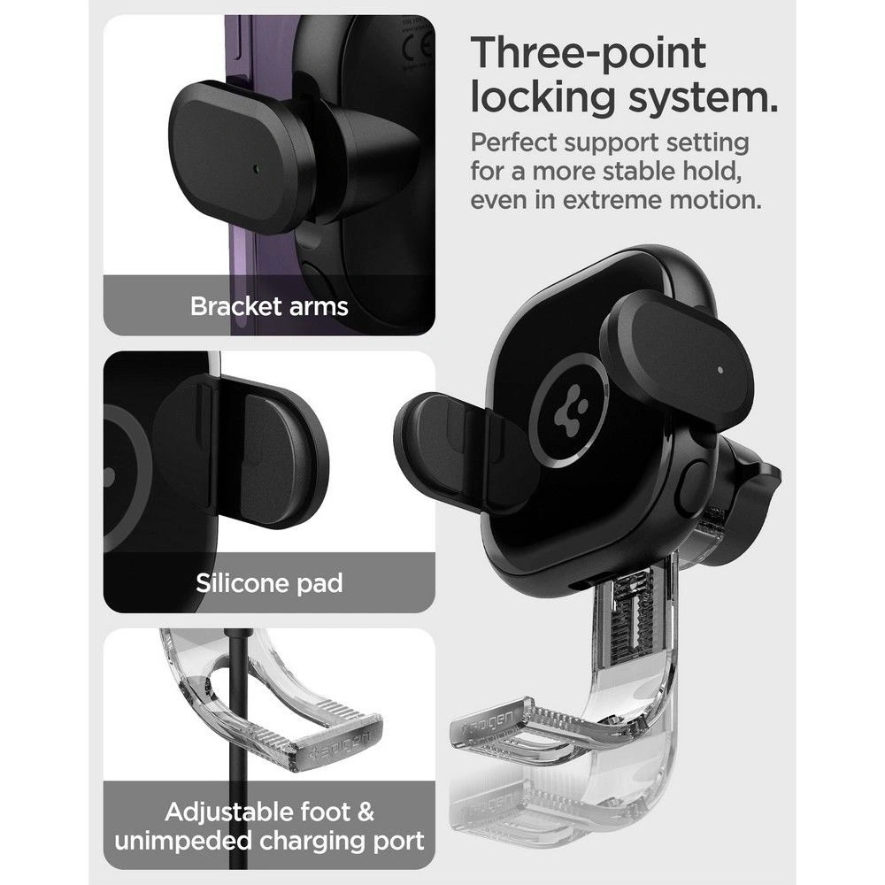 Hurtownia GSM - Autós tartó vezeték nélküli töltővel Spigen UTS12W OneTap Universal Vent Car Mount Wireless Charger Fekete - SPN2857 - {ean13} - Hurt