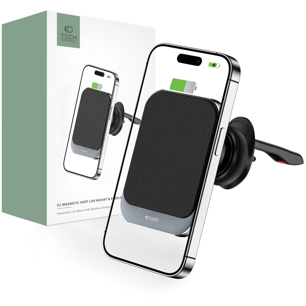 Hurtownia GSM - Autós tartó vezeték nélküli töltővel Tech-Protect MM15W-V2 Magnetic MagSafe szellőző autós tartó vezeték nélküli töltő 15W Fekete - THP1915 - {ean13} - Hurt