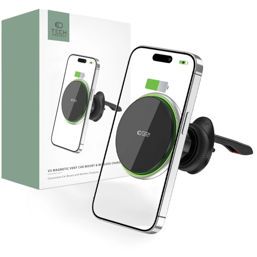 Uchwyt samochodowy z ładowarką bezprzewodową Tech-Protect MM15W-V3 Magnetic MagSafe Vent Car Mount Wireless Charger 15W Black