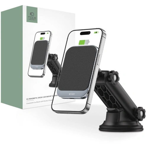 Uchwyt samochodowy z ładowarką bezprzewodową Tech-Protect MM15W-V2 Magnetic MagSafe Dashboard Car Mount Wireless Charger 15W Black