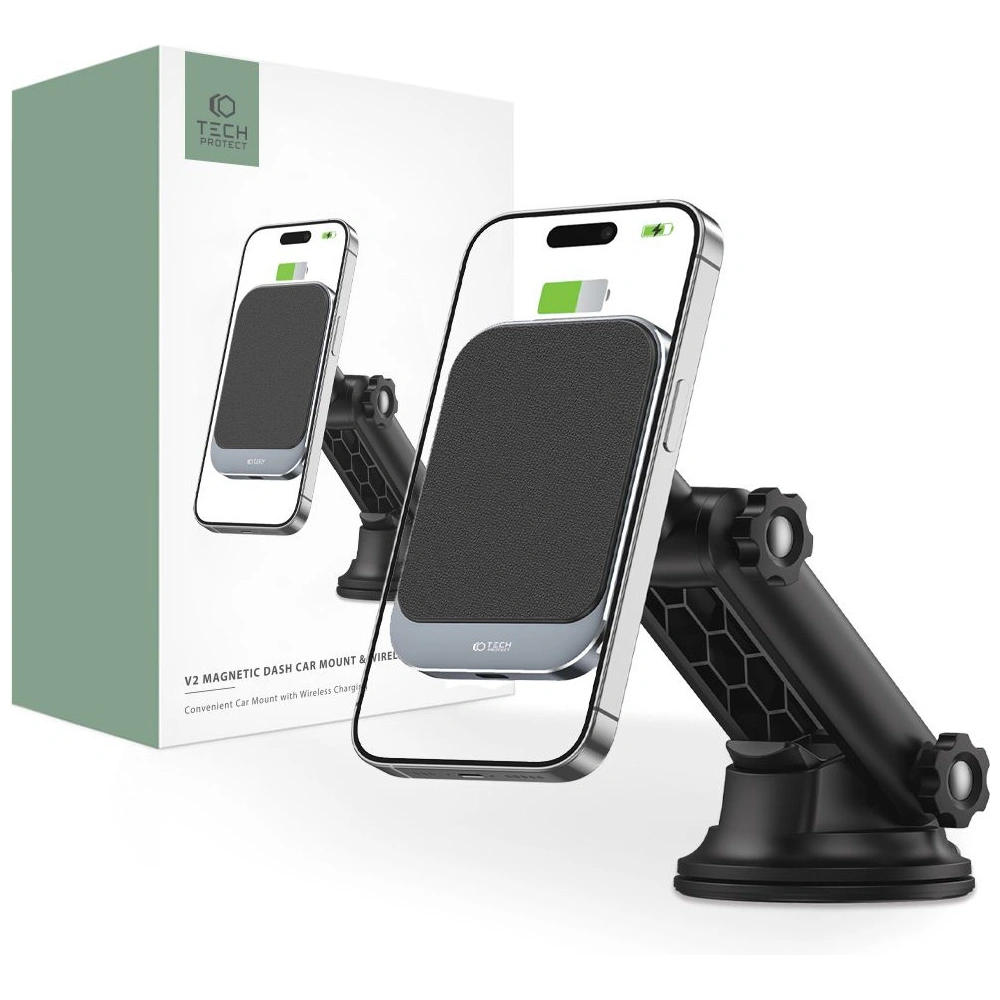 Hurtownia GSM - Uchwyt auto cu încărcător wireless Tech-Protect MM15W-V2 Magnetic MagSafe Suport Auto pentru Bord Încărcător Wireless 15W Negru - THP1917 - {ean13} - Hurt