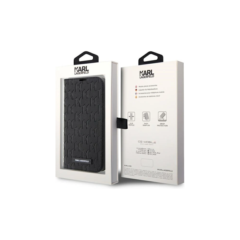 Wholesale Karl Lagerfeld KLBKP14LSAKLHPK Apple iPhone 14 Pro bookcase black Saffiano Monogram - KLD1528 - {ean13} - Hurt