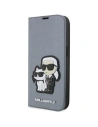 Etui Karl Lagerfeld KLBKP14LSANKCPG Apple iPhone 14 Pro knížkový obal stříbrný/silver Saffiano Karl & Choupette