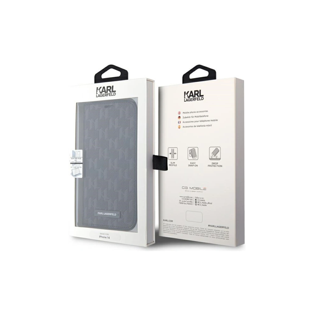 Hurtownia GSM - Etui Karl Lagerfeld KLBKP14SSAKLHPK Apple iPhone 14 knížkový obal černý/black Saffiano Monogram - KLD1531 - {ean13} - Hurt