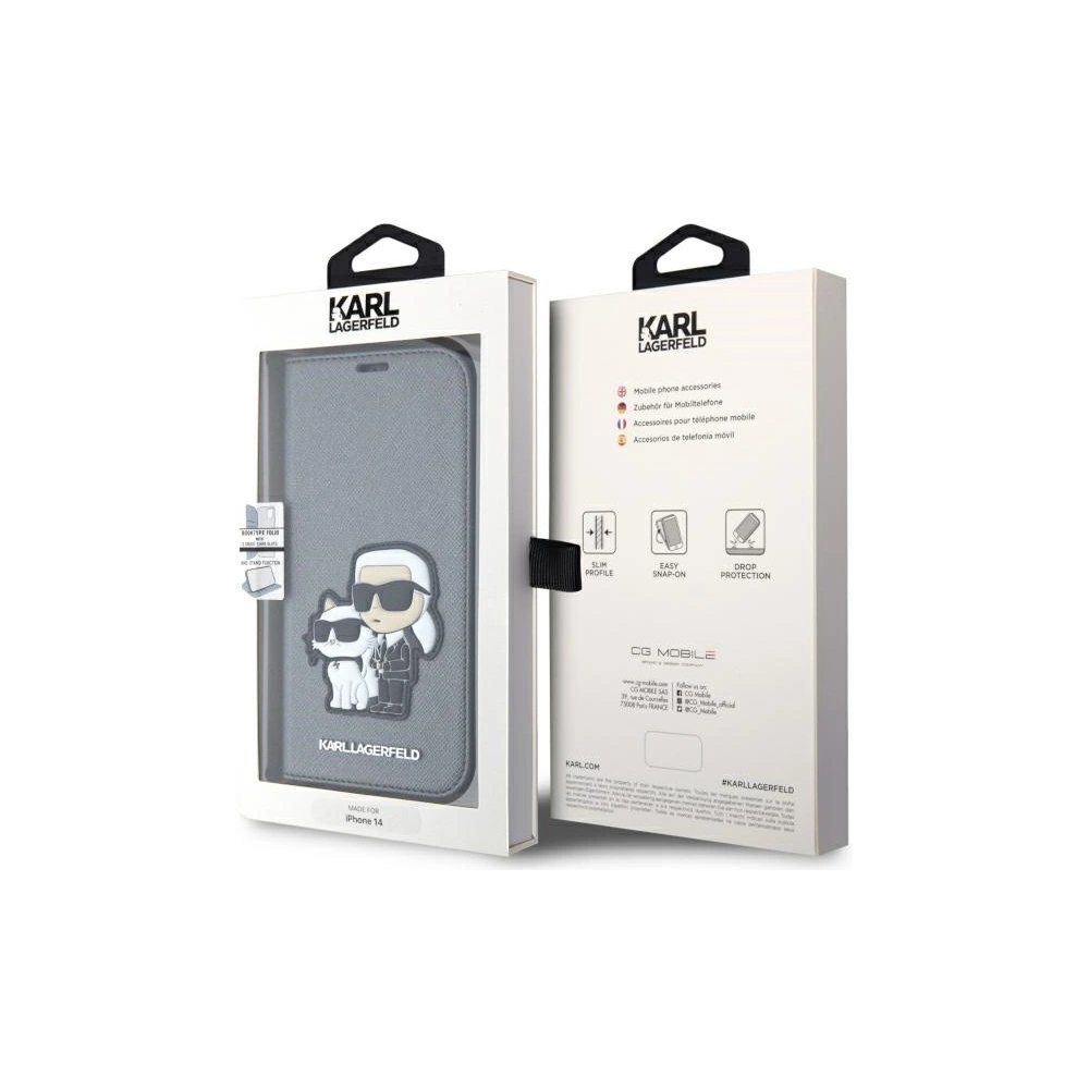 Hurtownia GSM - Etui Karl Lagerfeld KLBKP14SSANKCPG Apple iPhone 14 carte de vizită argintie/silver Saffiano Karl & Choupette - KLD1532 - {ean13} - Hurt