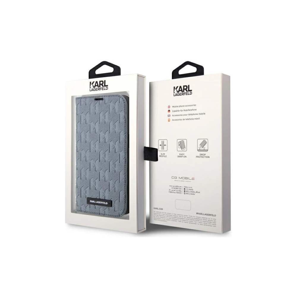 Hurtownia GSM - Etui Karl Lagerfeld KLBKP14XSAKLHPG Apple iPhone 14 Pro Max Buchhülle silber Saffiano Monogram - KLD1534 - {ean13} - Hurt