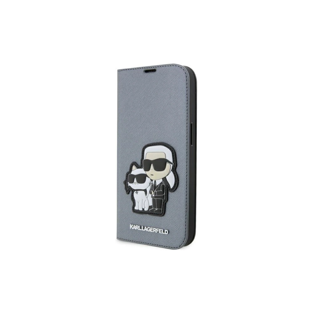 Hurtownia GSM - Etui Karl Lagerfeld KLBKP14XSANKCPG Apple iPhone 14 Pro Max Buchhülle silber Saffiano Karl & Choupette - KLD1536 - {ean13} - Hurt