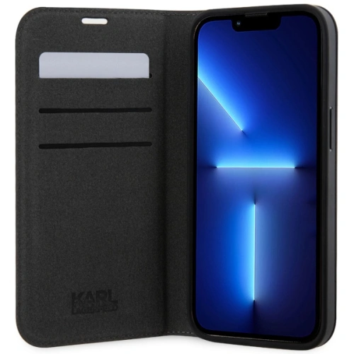 Etui Karl Lagerfeld KLBKP14XSANKCPG Apple iPhone 14 Pro Max bookcase srebrny/silver Saffiano Karl & Choupette