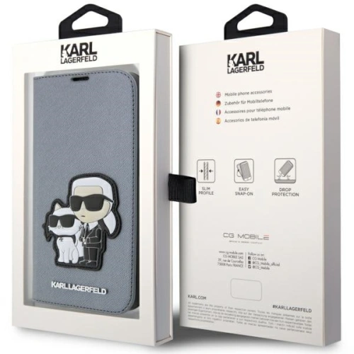 Etui Karl Lagerfeld KLBKP14XSANKCPG Apple iPhone 14 Pro Max bookcase srebrny/silver Saffiano Karl & Choupette