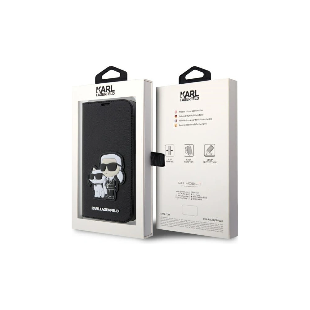 Hurtownia GSM - Etui Karl Lagerfeld KLBKP14XSANKCPK Apple iPhone 14 Pro Max könyvborító fekete/Saffiano Karl & Choupette - KLD1537 - {ean13} - Hurt