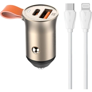 Hurtownia GSM - Ładowarka samochodowa LDNIO C509Q, USB + USB-C, 30W + kabel USB-C/Lightning (złota) - LDN358 - {ean13} - Hurt