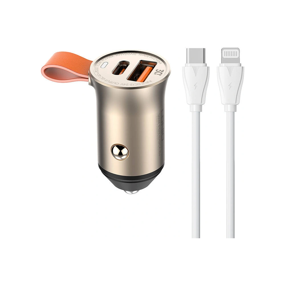 Hurtownia GSM - Auto nabíječka LDNIO C509Q, USB + USB-C, 30W + kabel USB-C/Lightning (zlatá) - LDN358 - {ean13} - Hurt