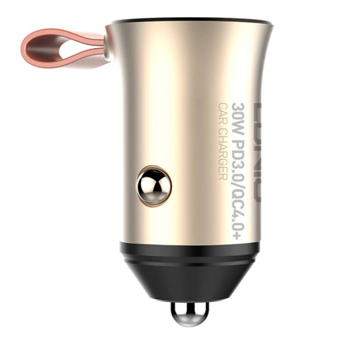 Ładowarka samochodowa LDNIO C509Q, USB + USB-C, 30W + kabel USB-C/Lightning (złota)