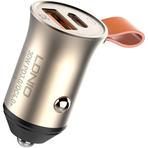 Wholesale LDNIO C509Q Car Charger, USB + USB-C, 30W + USB-C/Lightning cable (gold) - LDN358 - {ean13} - Hurt