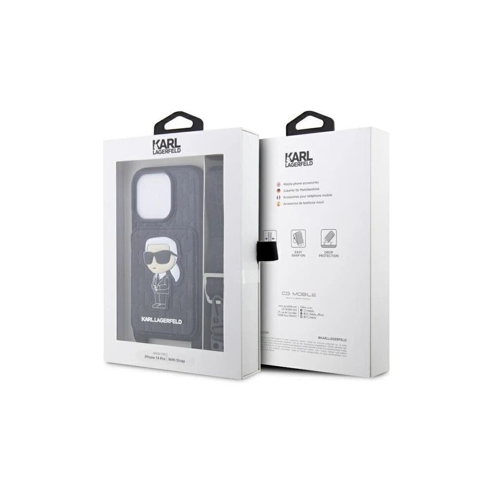 Wholesale Karl Lagerfeld KLHCP14LCSAKHPKK Apple iPhone 14 Pro hardcase black Crossbody Saffiano Monogram Ikonik - KLD1542 - {ean13} - Hurt