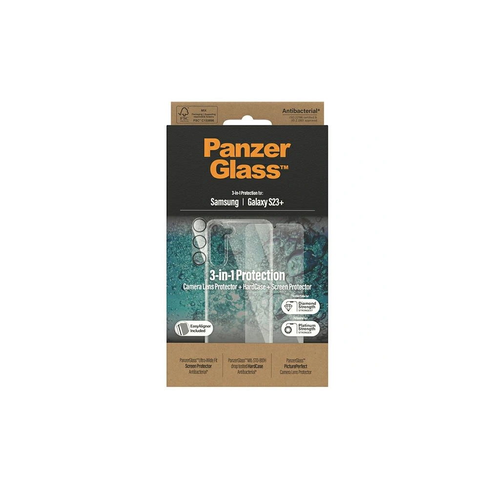 Hurtownia GSM - Zestaw PanzerGlass Bundle 3in1 Samsung Galaxy S23+ Plus Hardcase + Képernyővédő + Kameralencse 0434+7316 - PZG26 - {ean13} - Hurt