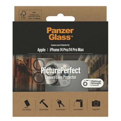 Szkło hartowane na obiektyw aparatu PanzerGlass Camera Protector Apple iPhone 14 Pro/14 Pro Max Platinium Strength 0400