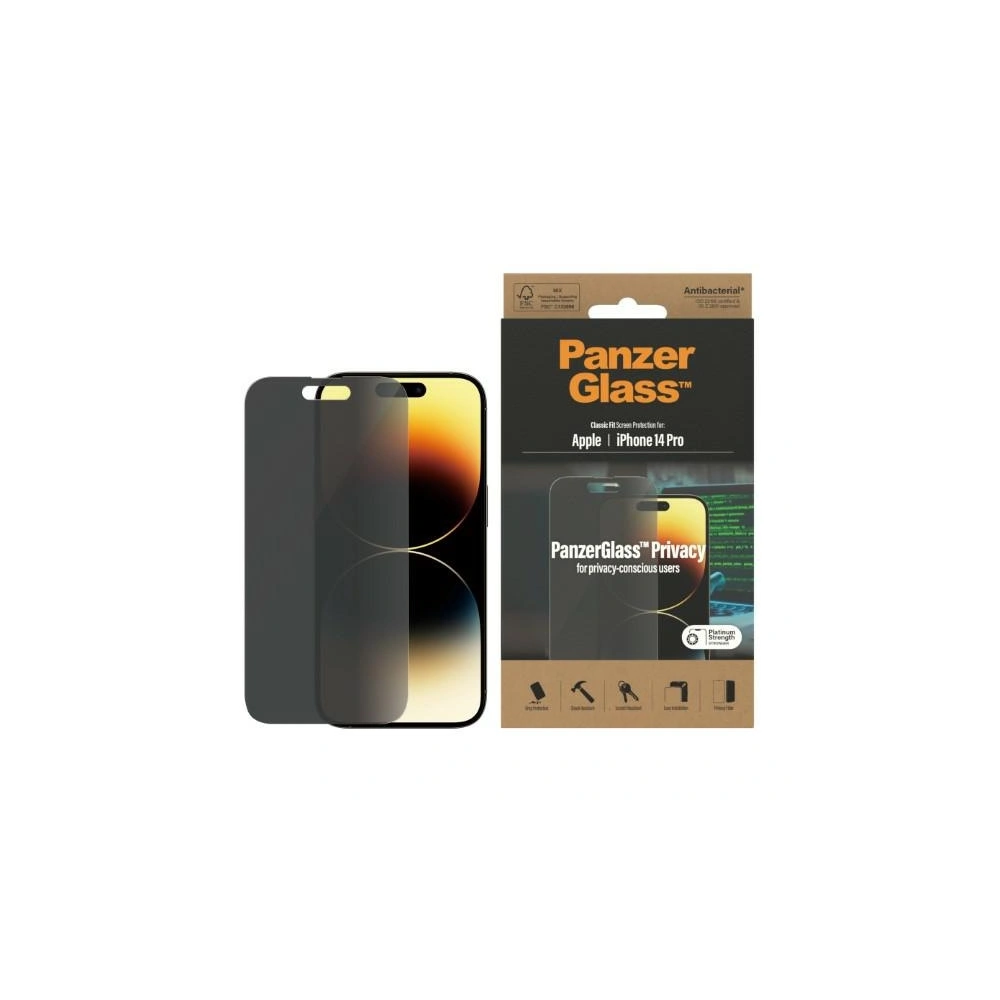 Hurtownia GSM - Sticlă întărită PanzerGlass Classic Fit Apple iPhone 14 Pro Protecție Ecran Privat Antibacterian P2768 - PZG33 - {ean13} - Hurt