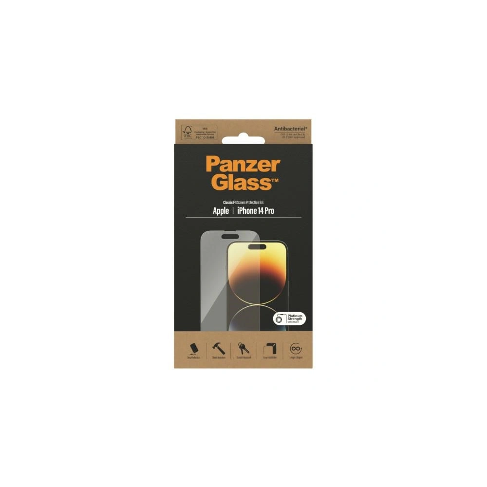Hurtownia GSM - Gehärtetes Glas PanzerGlass Classic Fit Apple iPhone 14 Pro Bildschirm Schutz Antibakteriell 2768 - PZG34 - {ean13} - Hurt