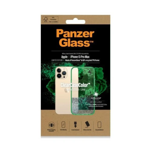 Etui PanzerGlass ClearCase Apple iPhone 13 Pro Max Antibacterial Military grade Lime 0344
