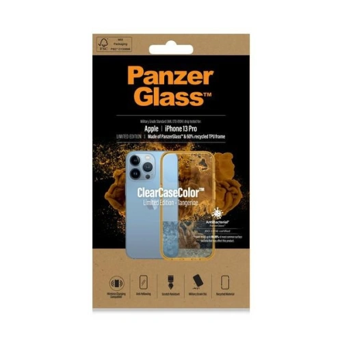 Etui PanzerGlass ClearCase Apple iPhone 13 Pro Antibacterial Military grade Tangerine 0338
