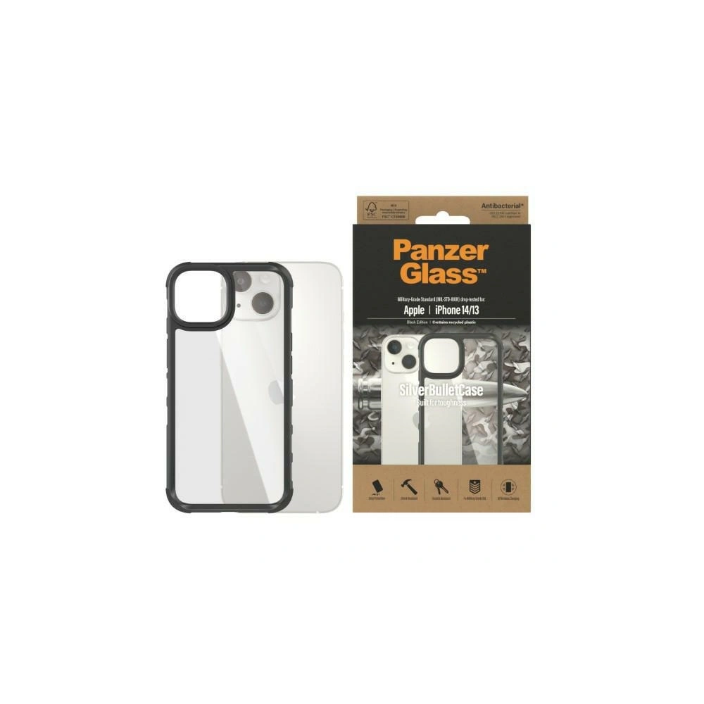 Hurtownia GSM - Etui PanzerGlass ClearCase Apple iPhone 14/13 czarny/black Antibacterial Military grade SilverBullet 0421 - PZG105 - {ean13} - Hurt