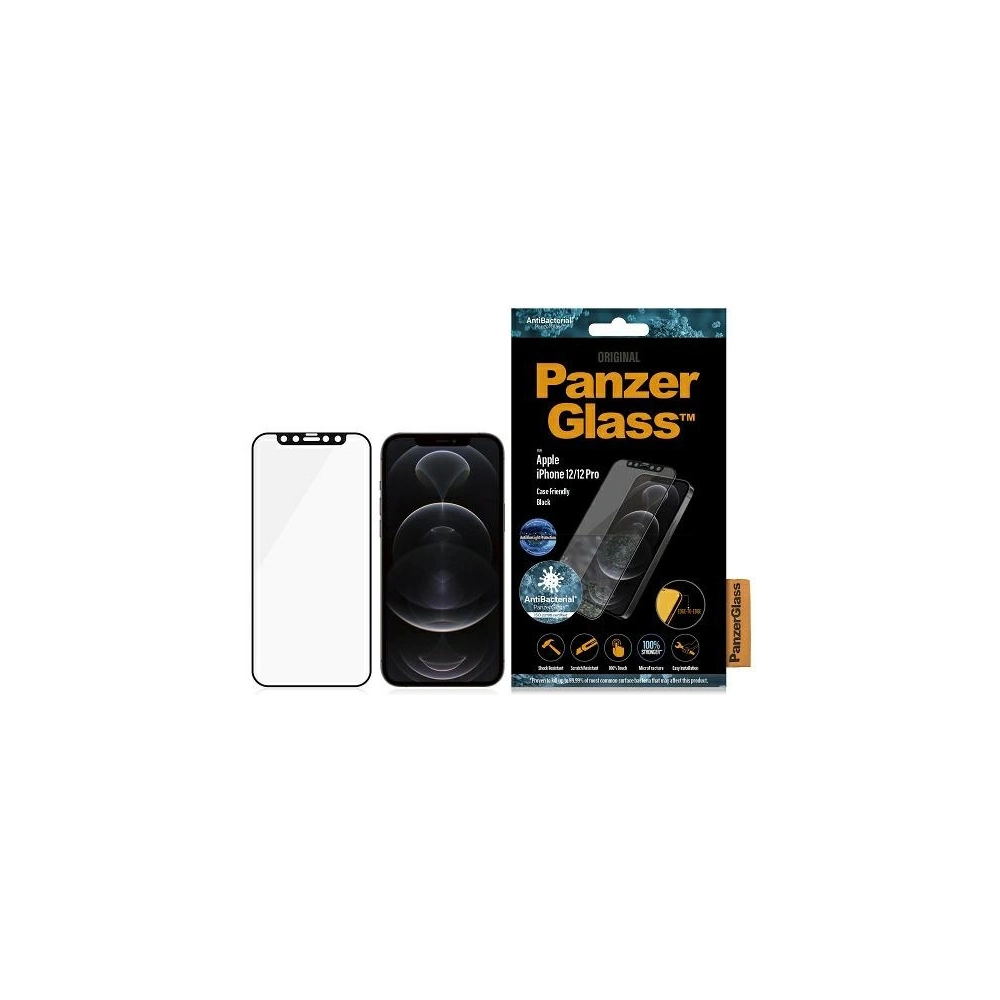 Hurtownia GSM - Szkło hartowane PanzerGlass E2E Anti-Bluelight Apple iPhone 12/12 Pro Case Friendly AntiBacterial Microfracture czarny/black - PZG137 - {ean13} - Hurt