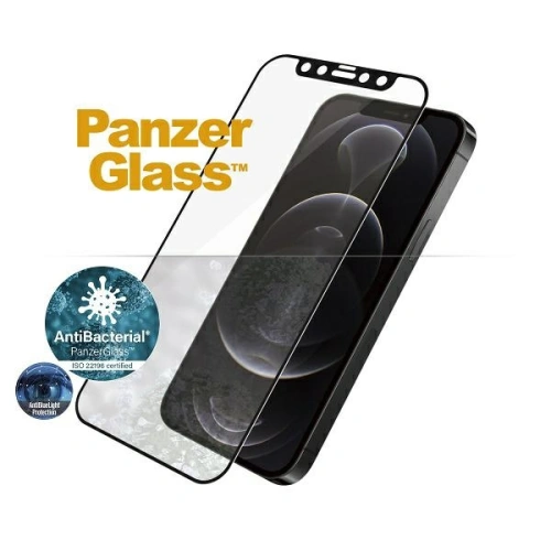 Szkło hartowane PanzerGlass E2E Anti-Bluelight Apple iPhone 12/12 Pro Case Friendly AntiBacterial Microfracture czarny/black