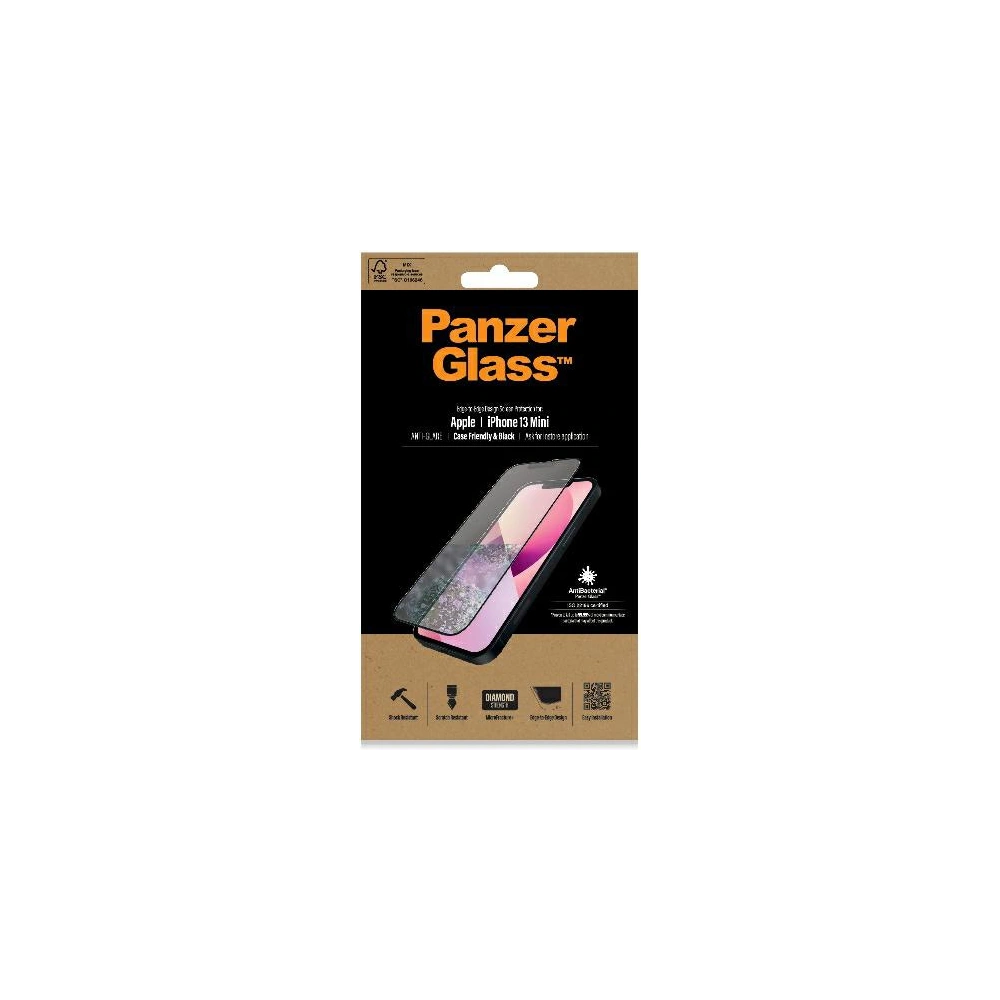 Hurtownia GSM - Gehärtetes Glas PanzerGlass E2E Anti-Glare Apple iPhone 13 mini Case Friendly AntiBacterial MicroFracture schwarz/black Pro2753 - PZG144 - {ean13} - Hurt