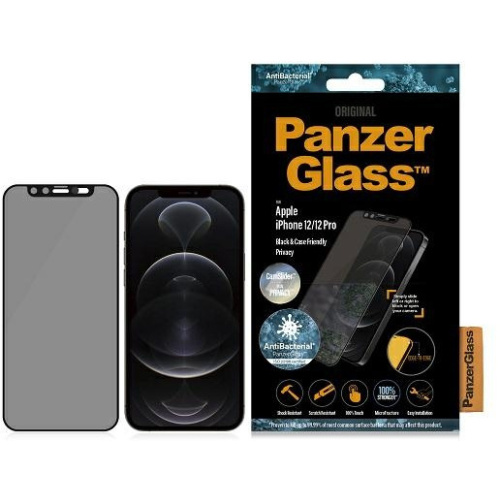 PanzerGlass Distributor - 5711724127144 - PZG148 - PanzerGlass E2E Microfracture Apple iPhone 12/12 Pro Case Friendly CamSlider Privacy Antibacterial black - B2B homescreen