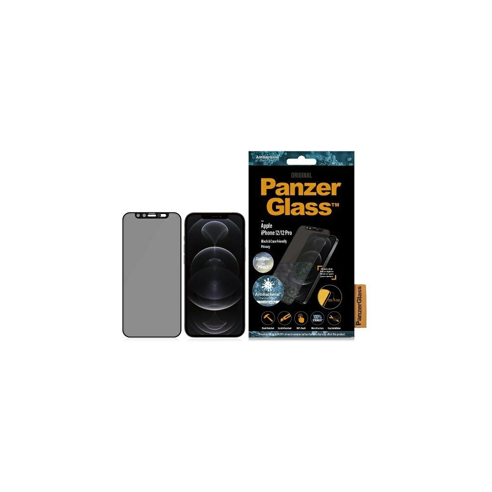 Hurtownia GSM - Sticlă securizată PanzerGlass E2E Microfracture Apple iPhone 12/12 Pro Case Friendly CamSlider Privacy Antibacterial negru/black - PZG148 - {ean13} - Hurt
