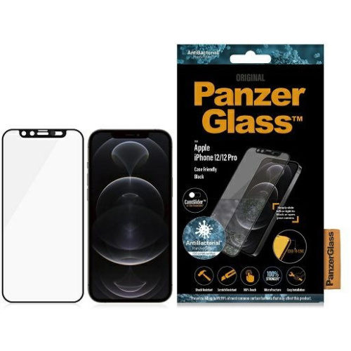 Hurtownia PanzerGlass - 5711724027147 - PZG149 - Szkło hartowane PanzerGlass E2E Microfracture Apple iPhone 12/12 Pro CamSlider Case Friendly AntiBacterial czarny/black - B2B homescreen