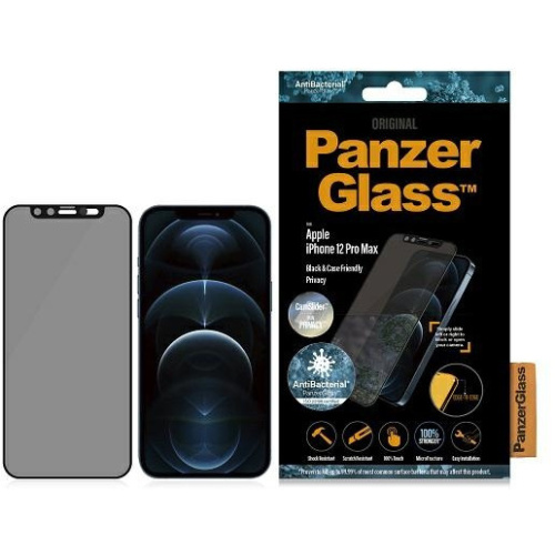 PanzerGlass Distributor - 5711724127151 - PZG154 - PanzerGlass E2E Microfracture Apple iPhone 12 Pro Max Case Friendly CamSlider Privacy Antibacterial black - B2B homescreen