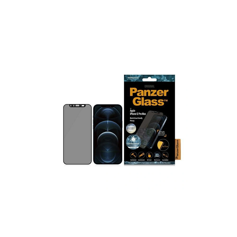Hurtownia GSM - Sticlă securizată PanzerGlass E2E Microfracture Apple iPhone 12 Pro Max Case Friendly CamSlider Privacy Antibacterial negru/black - PZG154 - {ean13} - Hurt
