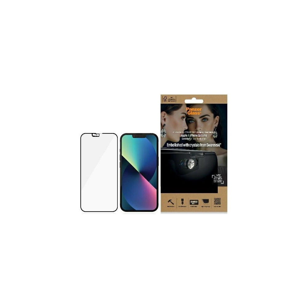 Hurtownia GSM - Edzett üveg PanzerGlass E2E Mikrotörés Apple iPhone 16e / 14 / 13 / 13 Pro CamSlider Swarovsky Case Friendly Antibakteriális fekete/black 2751 - PZG157 - {ean13} - Hurt