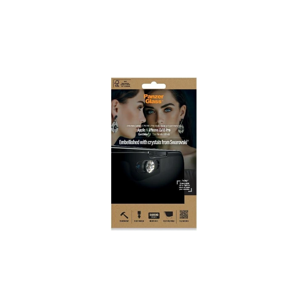 Hurtownia GSM - Sticlă securizată PanzerGlass E2E Microfracture Apple iPhone 16e / 14 / 13 / 13 Pro CamSlider Swarovsky Case Friendly AntiBacterial negru/black 2751 - PZG157 - {ean13} - Hurt