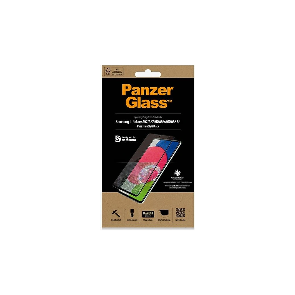 Hurtownia GSM - Tvrzené sklo PanzerGlass E2E Microfracture Samsung Galaxy A52/A53 5G Case Friendly AntiBacterial černé/black - PZG168 - {ean13} - Hurt
