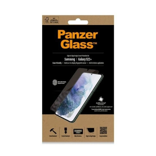 Szkło hartowane PanzerGlass E2E Microfracture Samsung Galaxy S22+ Plus Case Friendly AntiBacterial czarny/black 7294
