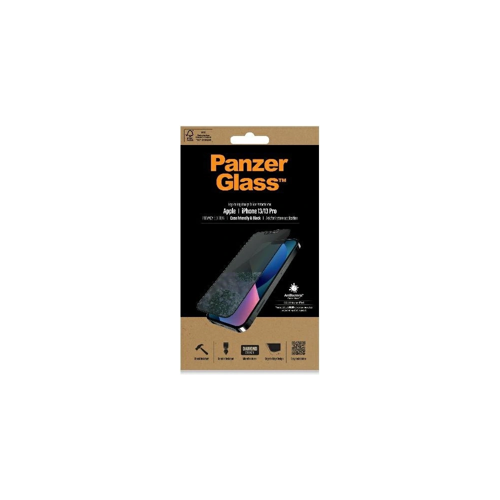 Hurtownia GSM - Szkło prywatyzujące PanzerGlass E2E Privacy Apple iPhone 16e / 14 / 13 / 13 Pro Case Friendly Microfracture AntiBacterial czarny/black ProP2745 - PZG180 - {ean13} - Hurt